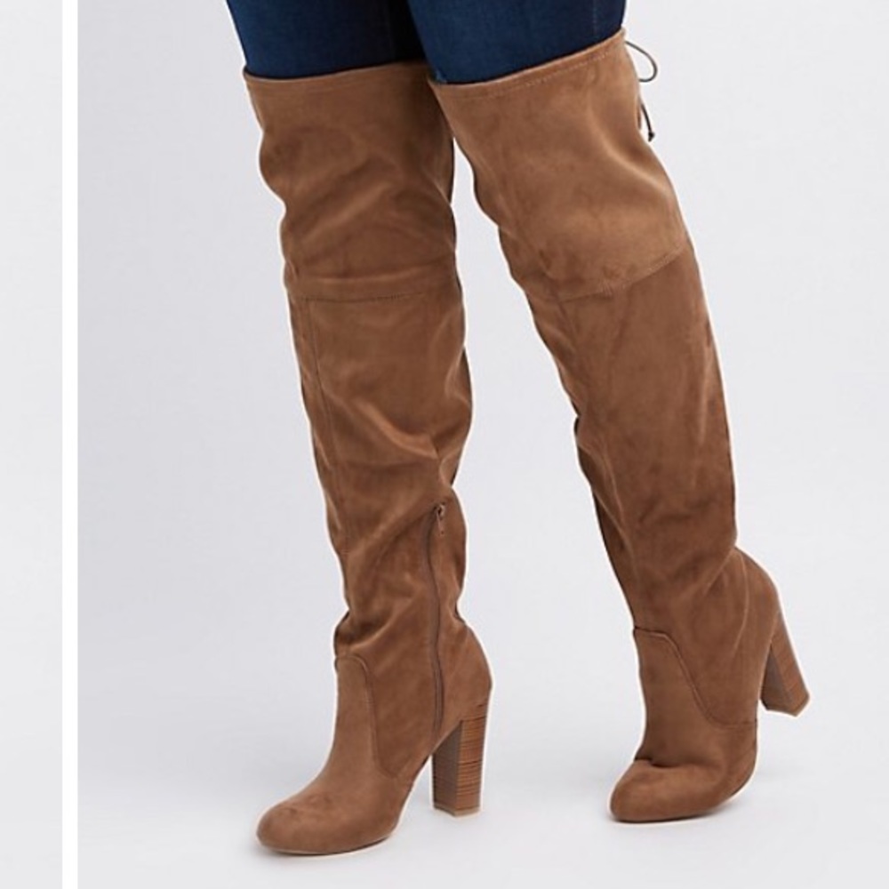 Thigh high suede heeled boots